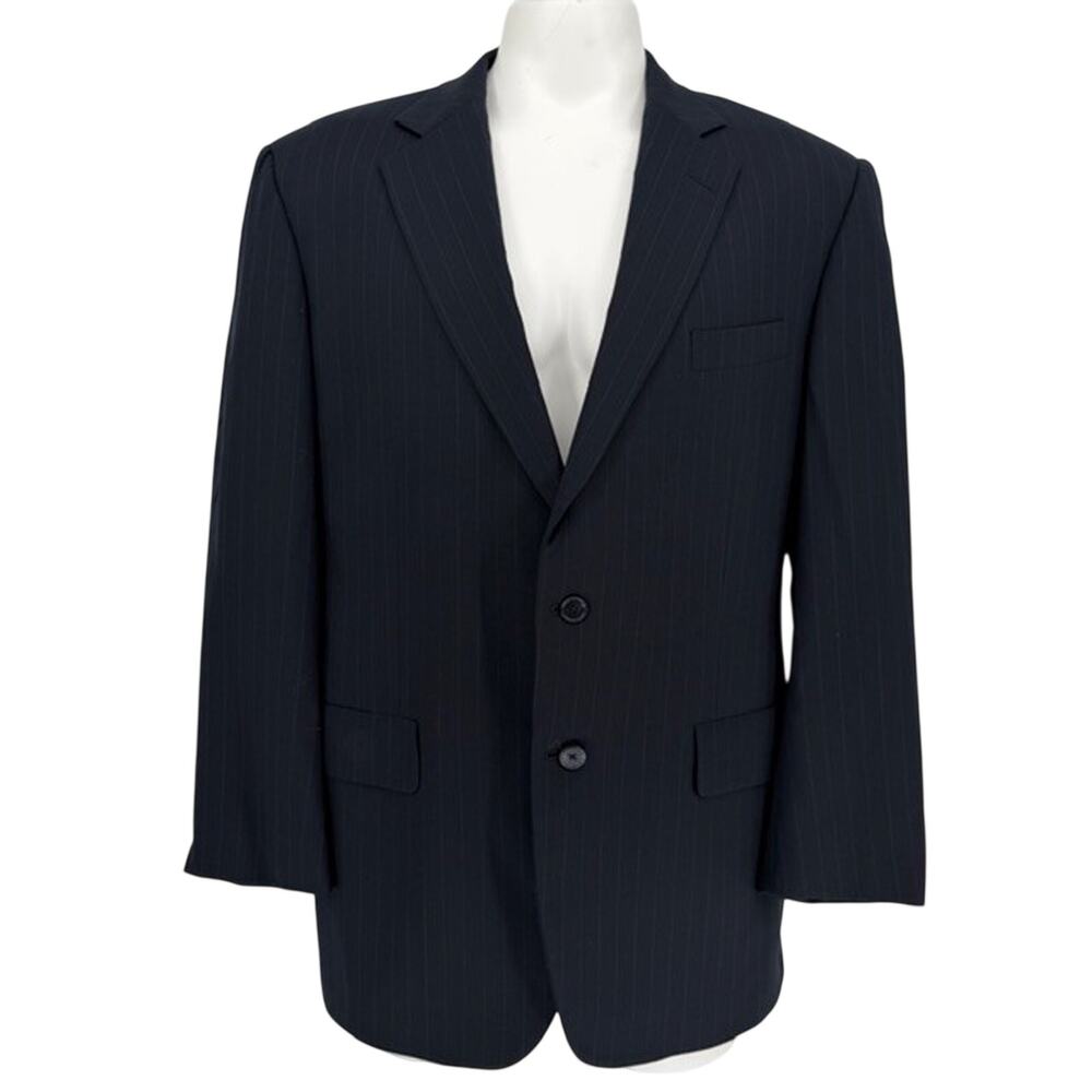 Brooks Brothers Brooksease Navy Pinstripe Wool Blazer 44R Sport Coat Y2K USA